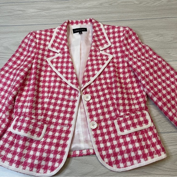 Isabel & Nina Pink White Tweed Blazer Skirt Set Coquette Chic Women’s size 8 - Picture 4 of 17